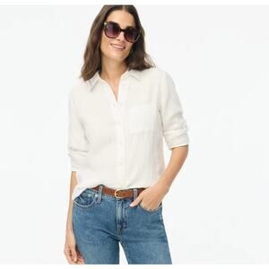 J.Crew Double-Gauze Button Up Shirt WMNS PXS White Cotton Collared Long Sleeves